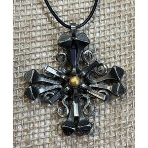 Y2K Gothic Victorian Style Cross Silver Tone Pendant Necklace Whimsigoth